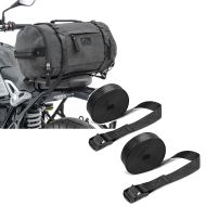 Set: Motorcycle Tail Bag Vintage 25L Canvas Backpack Duffle Roll Bag grey Craftride + Motorbike Straps Set ConStands tie down straps 150cm 2 pieces in black