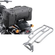 Set: Motorcycle Tail bag Craftride SQ1 Buddy Seat bag for chopper and cruiser 52Ltr in black + Solo Seat Luggage Rack compatible with Harley Davidson Touring 97-05 chrome Craftride