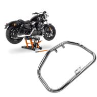 Set: Motorbike Scissor Lift ConStands Mid-lift L Hydraulic Jack for Chopper 680kg in orange + Engine Guard compatible with Harley Davidson Sportster 883 86-03 Craftride HS4 chrome