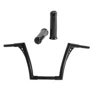 Set Handlebar with TÜV parts certificate Ape Hanger Fat B2 1-1/4" Height 12" + Grips CG15 fits for Harley Davidson Craftide Black