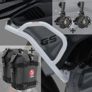 Sturzbügel Set + Zusatzscheinwerfer L für BMW R 1250 GS 19-21 + Taschen silber Motoguard_1