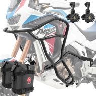Set Crash bars + Auxiliary lights + bags fit for Honda Africa Twin 1100 Adventure Sports 20-23 Motoguard KT14 black