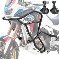 Set Crash bar + Auxiliary lights fit for Honda Africa Twin 1100 Adventure Sports 20-23 fog lights Motoguard KT14 black