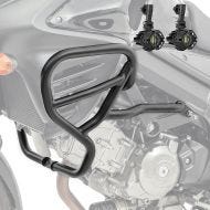 Set Upper Crash bar + Auxiliary lights fit for Suzuki V-Strom 650 / XT 11-24 fog lights Motoguard HG42