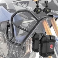 Set Upper Crash bar + Auxiliary lights + bags fit for Suzuki V-Strom 800 DE 23-24 Motoguard HG21 black
