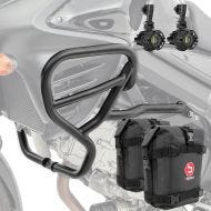 Set Upper Crash bar + Auxiliary lights + bags fit for Suzuki V-Strom 650 / XT 11-24 Motoguard HG42