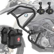 Set Crash Bars + Auxiliary lights LED fits for BMW G 310 GS 17-24 + bags Motoguard SK3