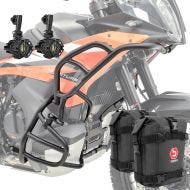 Set Crash Bars + Auxiliary lights LED fits for KTM 790 / 890 Adventure/ R 23-24 + bags Motoguard SH27 black