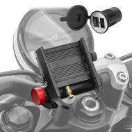 Motorbike phone holder Tourtecs SH2 smartphone mount  with powerbank + 12V motorcycle USB socket Lumitecs US3