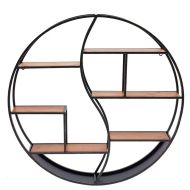 Wall shelf round wood with metal frame Divit floating shelf with 6 shelves 68cm diameter RE15 black