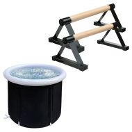 Ice bath inflatable EB14 PVC ice barrel portable 75 x 75 cm + Indoor Calisthenics Wooden Grips Divit IC1 Gymnastics Parallettes black