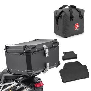 Set motorcycle aluminum top box 65L + inner dry bag fits for Moto Guzzi Stelvio Bagtecs XB65 top case black + passenger backrest pad