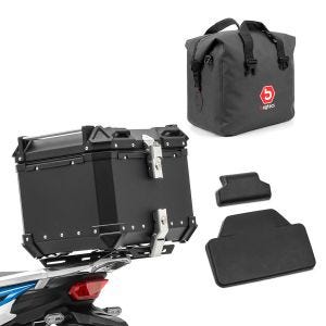 Set motorcycle aluminum top box 45L + inner dry bag fits for Moto Guzzi V85 Bagtecs XB45 top case black + passenger backrest pad