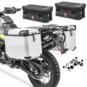 Set Aluminium Panniers + lid bags + adapters fits for Royal Enfield Himalayan 450 Bagtecs QP48 Side Cases silver