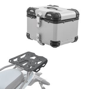 Set Aluminium Top Case + Rear Rack fits for Royal Enfield Himalayan 450 2024 Top Box Bagtecs XS45 silver