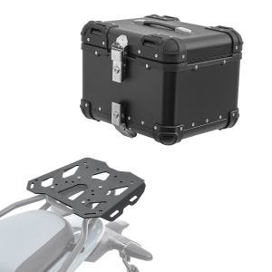 Set Aluminium Top Case + Rear Rack fits for Royal Enfield Himalayan 450 2024 Top Box Bagtecs XS45 black