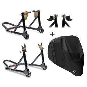 Set MA1 Paddock Stand Set and tarpaulin Cover XL Stretch black compatible with Triumph Scrambler / 1200 XC / XE ConStands