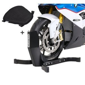 Set SM1 Wheel Chock Easy Plus and Gel Seat Pad M compatible with Royal Enfield Himalayan / Interceptor 650 ConStands