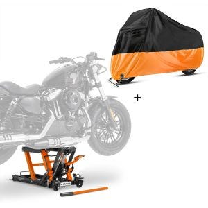 Hebebühne Hydraulisch + Abdeckplane XXL für Harley Davidson Rocker / C Constands Midlift L orange_0