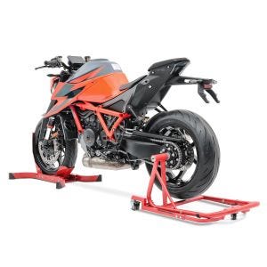Single Sided Rear Paddock Stand MVR compatible with Honda CB 1000 R 2018-2020 dolly + wheel chock Constands red