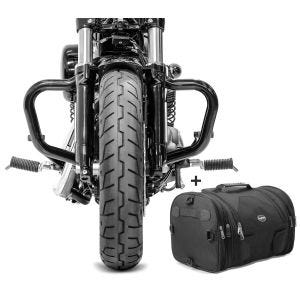 Set Crash Bar Mustache 38mm and Rear tail bag RB1 Craftride compatible with chopper / custombikes Forty-Eight 48 10-20 black