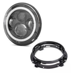 LED Headlight 7" inch with mounting bracket fits for Harley Davidson FS8 black-black