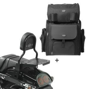 Sissy bar CL Fix + Tail Bag XL compatible with chopper / custombikes 10-17 with luggage rack black Craftride