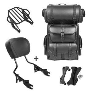 Sissy Bar KI + Tail Bag LX compatible with chopper / custombikes 14-23 with rear rack black Craftride