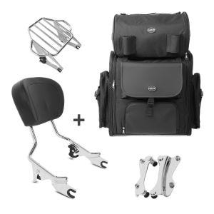 Sissy Bar KI + Tail Bag compatible with chopper / custombikes Special 15-19 with rear rack chrome Craftride