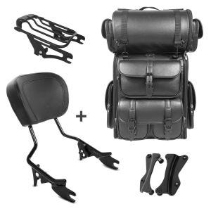 Sissy Bar AW + Tail Bag LX compatible with chopper / custombikes CVO 2014 with rear rack black Craftride