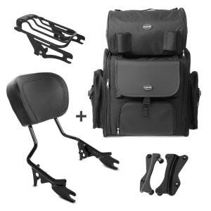 Sissy Bar AW + Tail Bag compatible with chopper / custombikes CVO 2013 with rear rack black Craftride