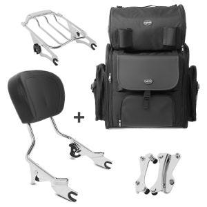 Sissy Bar AW + Tail Bag compatible with chopper / custombikes Standard 09-10 with rear rack chrome Craftride