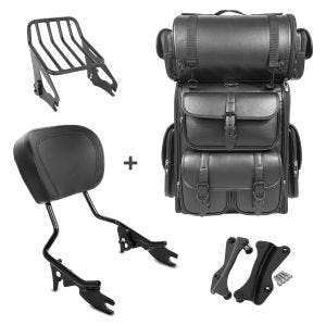 Sissy Bar W1 + Tail Bag LX compatible with chopper / custombikes 15-19 with rear rack black Craftride