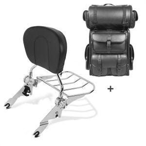 Sissy Bar SB1 + Tail Bag LX compatible with chopper / custombikes Ultra Limited 14-24 Craftride with rear rack detachable chrome