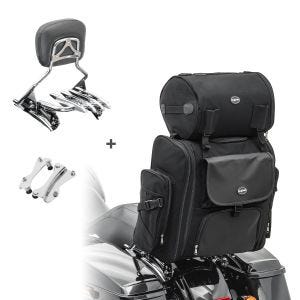 Sissy Bar XB + Tail Bag compatible with chopper / custombikes Ultra Limited 14-24 with rear rack chrome Craftride