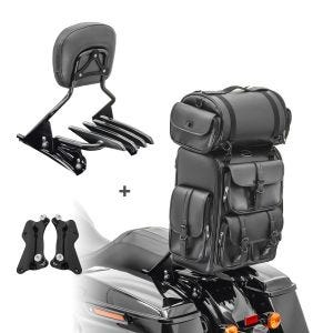 Sissy Bar XB + Tail Bag LX compatible with chopper / custombikes CVO Ultra 11-13 with rear rack black Craftride