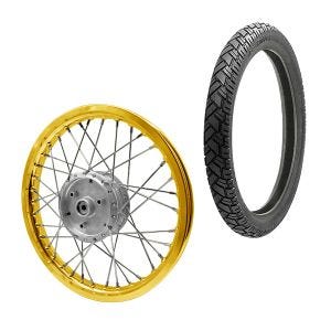 Spoke wheel rim aluminum 1,6x16 for Simson S51 S50 S70 Schwalbe KR51 alloy Craftride AF17 gold + Tire Vee Rubber VRM094 front rear