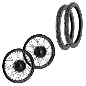 Set 2x Spoke wheel rim aluminum 1,85x16 for Simson S51 S50 S70 Schwalbe KR51 alloy Craftride AF21 black + 2x Tire Vee Rubber VRM099 front rear