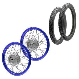 Set 2x Spoke wheel rim aluminum 1,6x16 for Simson S51 S50 S70 Schwalbe KR51 alloy Craftride AF14 blue + 2x Tire Vee Rubber VRM094 front rear
