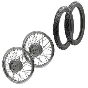 Set 2x Spoke wheel rim steel 1.5x16 for Simson S51 S50 S70 Schwalbe KR51 chromed Craftride AF19 + 2x Tire Vee Rubber VRM094 front rear