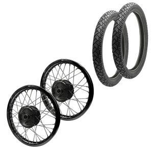 Set 2x Spoke wheel rim aluminum 1,6x16 for Simson S51 S50 S70 Schwalbe KR51 alloy inox spokes Craftride AF27 black + 2x Tire Vee Rubber VRM094 front rear