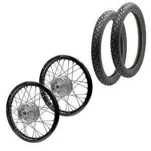 Set 2x Spoke wheel rim aluminum 1,6x16 for Simson S51 S50 S70 Schwalbe KR51 alloy Craftride AF28 black + 2x Tire Vee Rubber VRM094 front rear