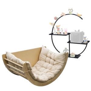 Set swing climbing arch birch wood with cushion + children's standing shelf suitable for Tonies Divit BR21