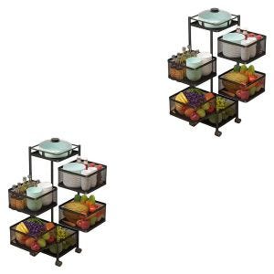 Set 2x Kitchen trolley on wheels 6 shelves Divit serving trolley storage shelf rotatable RE92 black