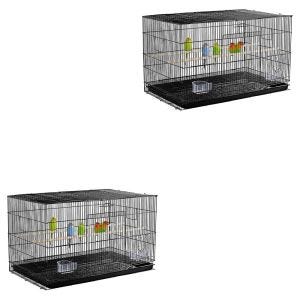Set 2x Bird cage with wooden poles Divit bird aviary with dirt tray 76 x 45 x 46 cm PL8 black