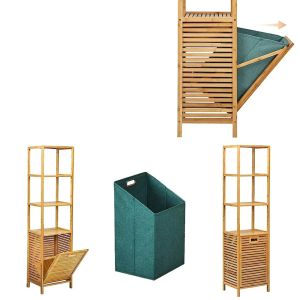 Bamboo shelf with laundry basket Divit BW1 bathroom tall cabinet DPL1