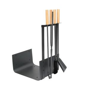 Firewood basket with fireplace cutlery 4-piece metal Divit fireplace accessories with shovel, ash brush, tongs and poker ME100 black DPLI1