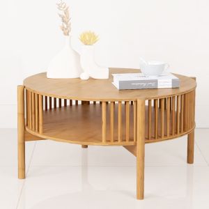 Coffee table round bamboo Divit SR92 side table living room with shelf DPL1
