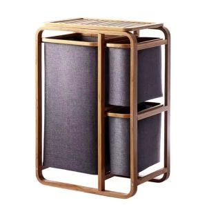Laundry basket WK13 Laundry organiser Laundry bag 3 compartments grey wood