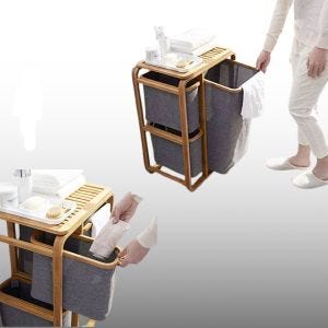 Laundry basket WK13 Laundry organiser Laundry bag 3 compartments grey wood DPL1